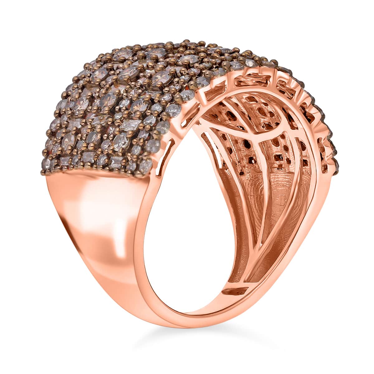 Natural Champagne Diamond Cluster Ring in Vermeil Rose Gold Over Sterling Silver (Size 7.0) 2.00 ctw image number 3