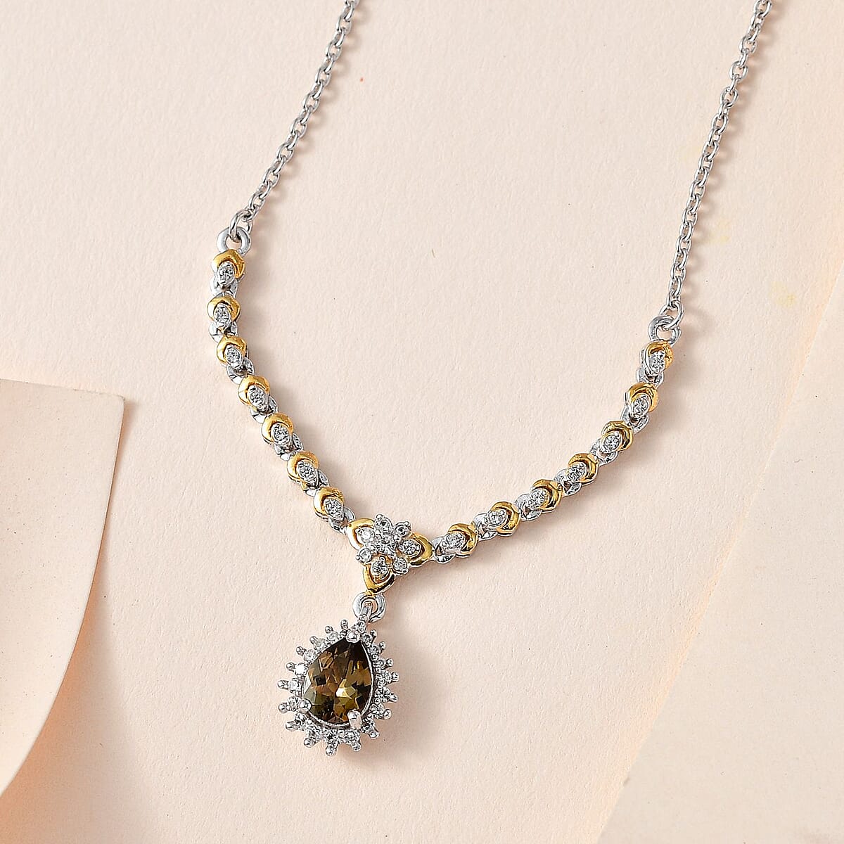Golden Tanzanite and White Zircon Necklace 18-20 Inches in Vermeil Yellow Gold and Platinum Over Sterling Silver 1.00 ctw image number 1