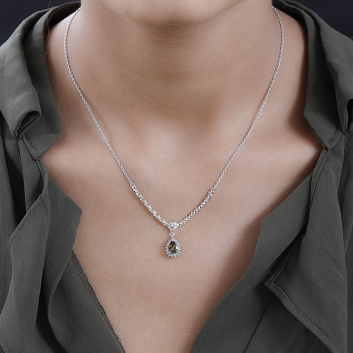 Golden Tanzanite and White Zircon Necklace 18-20 Inches in Vermeil Yellow Gold and Platinum Over Sterling Silver 1.00 ctw image number 2