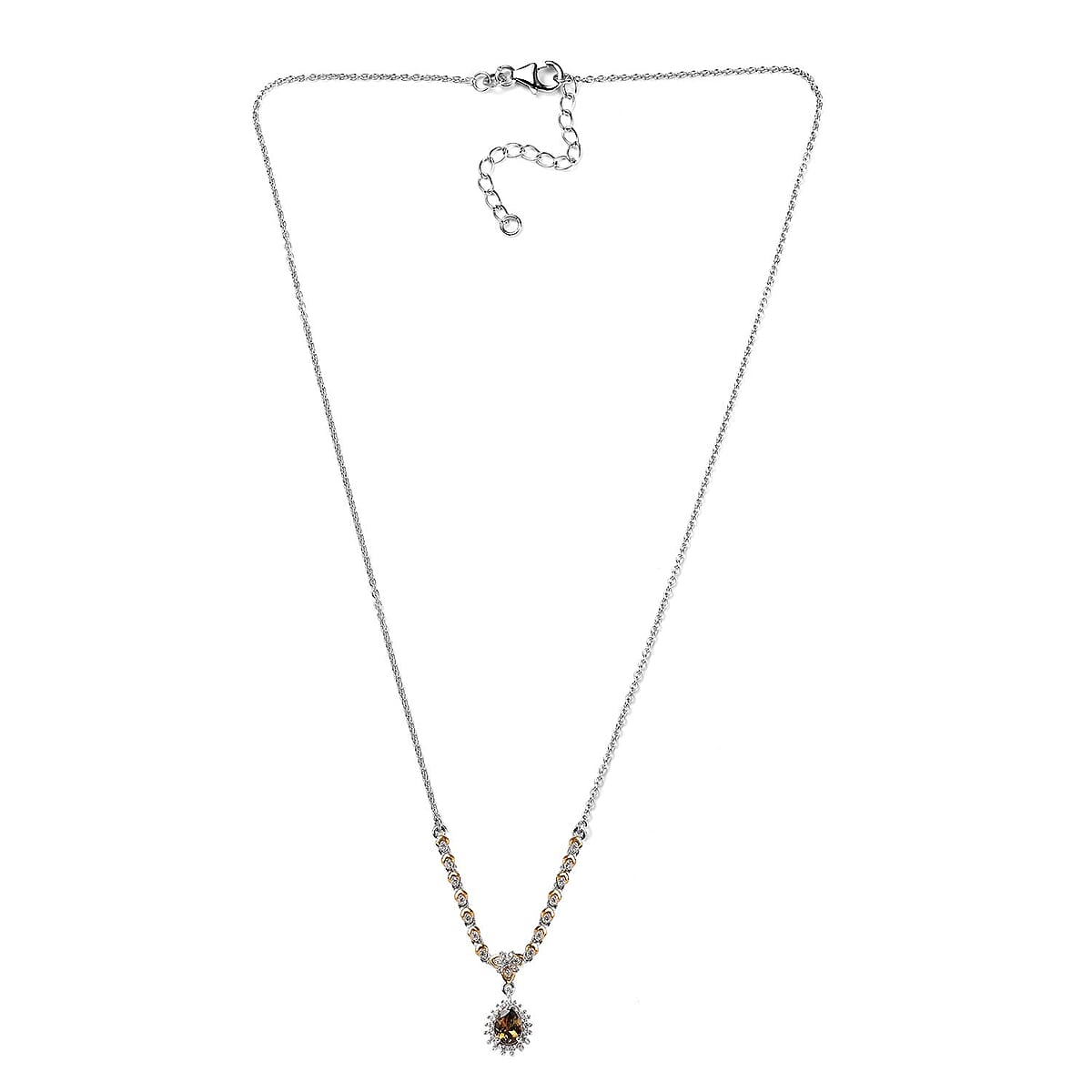 Golden Tanzanite and White Zircon Necklace 18-20 Inches in Vermeil Yellow Gold and Platinum Over Sterling Silver 1.00 ctw image number 3