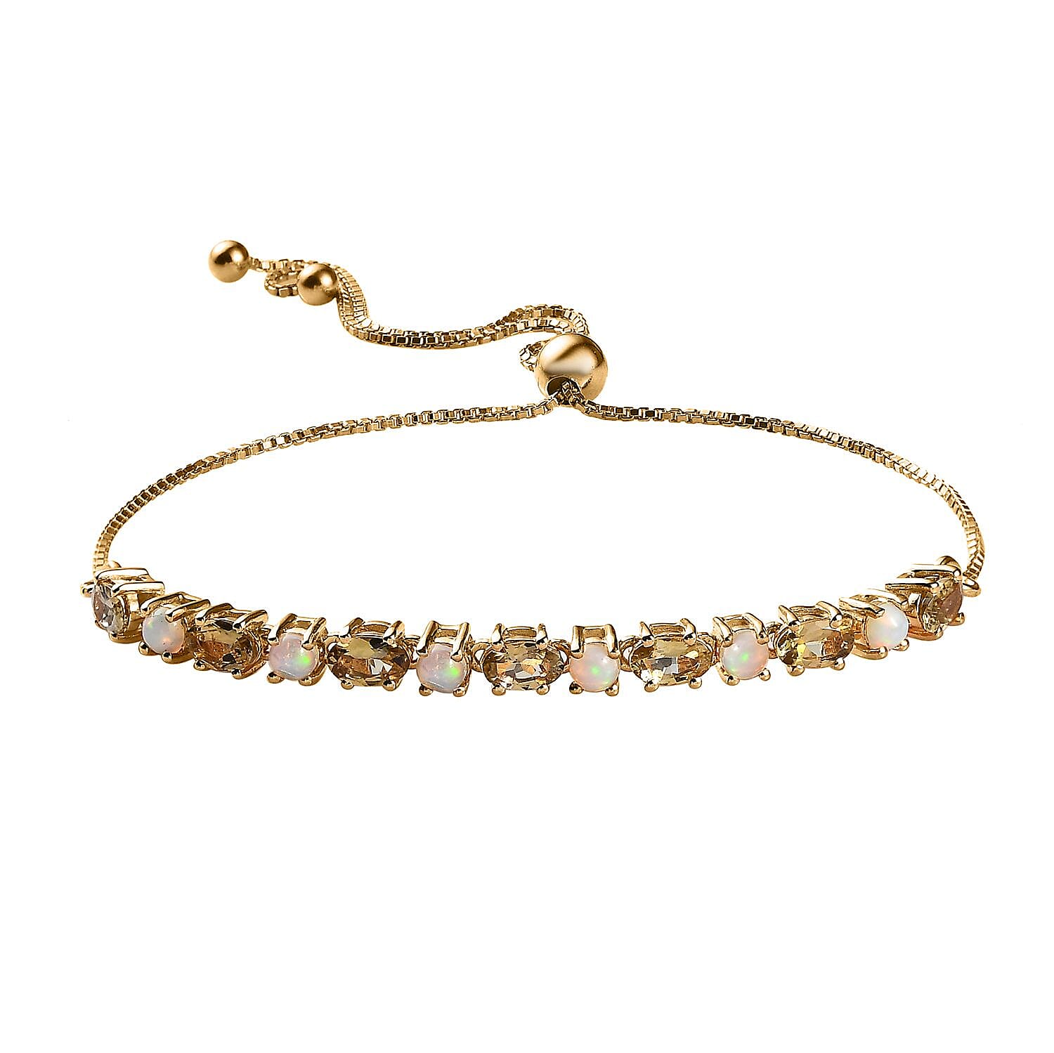 Golden Tanzanite and Ethiopian Welo Opal Bolo Bracelet in Vermeil Yellow Gold Over Sterling Silver 2.35 ctw