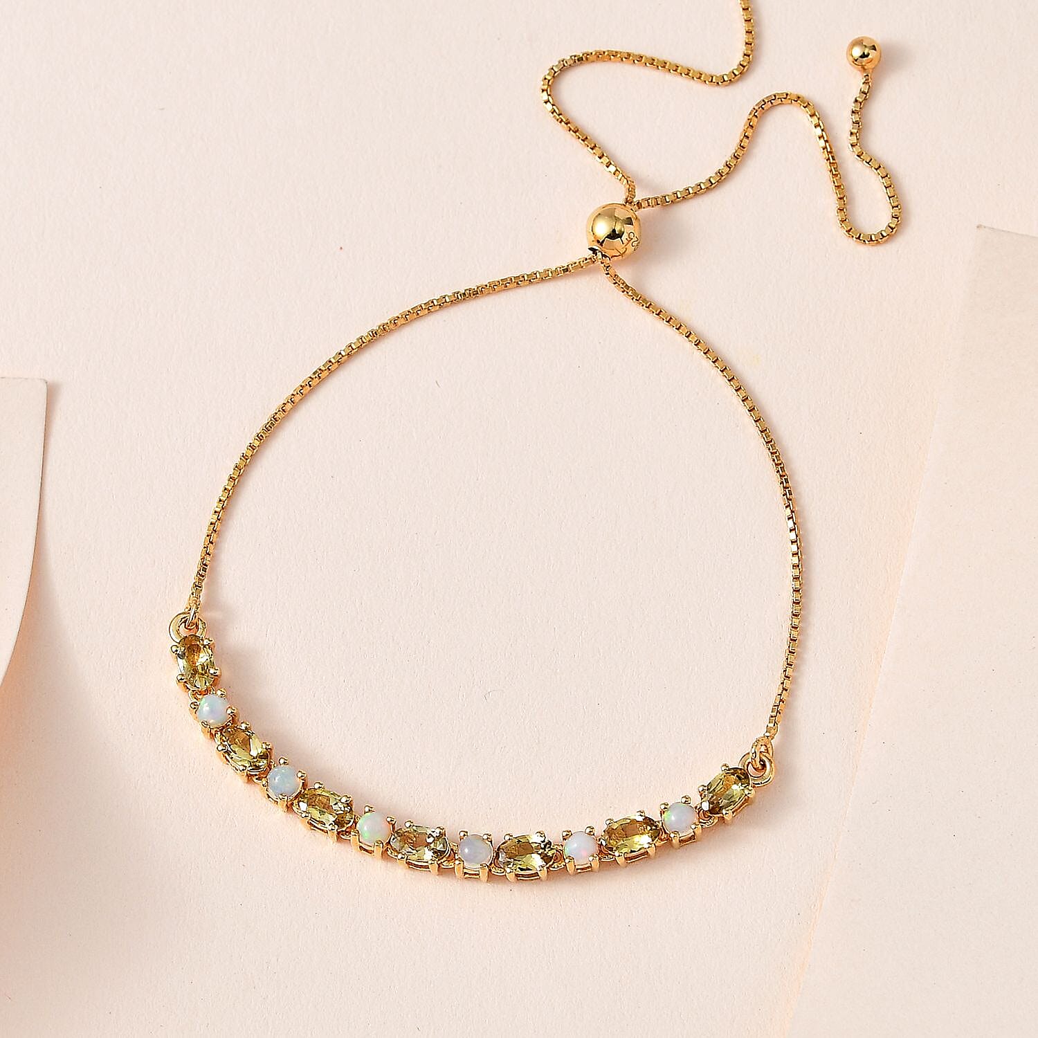 Golden Tanzanite and Ethiopian Welo Opal Bolo Bracelet in Vermeil Yellow Gold Over Sterling Silver 2.35 ctw