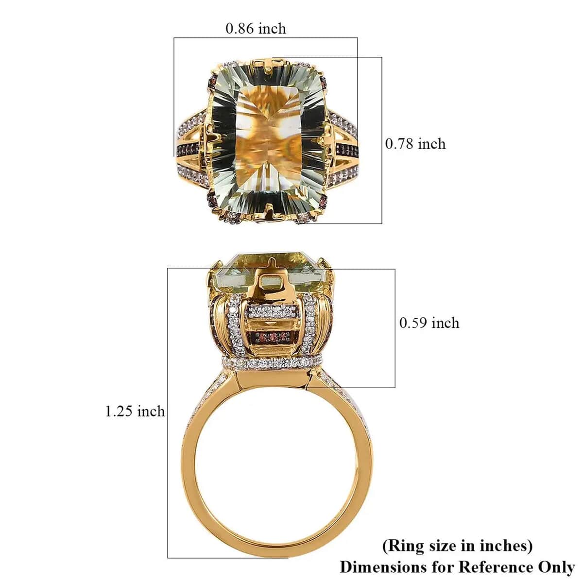 GP Art Deco Collection AAA Montezuma Prasiolite, Brown and White Zircon Ring in Vermeil Yellow Gold Over Sterling Silver 12.65 ctw (Del. in 5-7 Days) image number 6