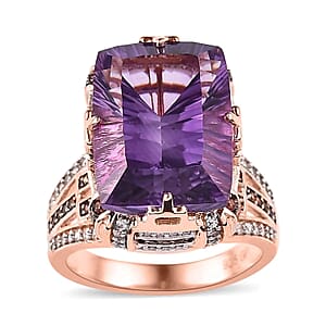 GP Art Deco Collection AAA Rose De France Amethyst, Brown and White Zircon Ring in Vermeil Rose Gold Over Sterling Silver (Size 9.0) 12.15 ctw
