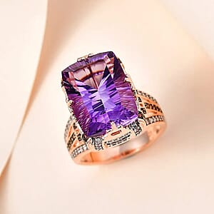 GP Art Deco Collection AAA Rose De France Amethyst, Brown and White Zircon Ring in Vermeil Rose Gold Over Sterling Silver (Size 9.0) 12.15 ctw