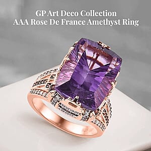 GP Art Deco Collection AAA Rose De France Amethyst, Brown and White Zircon Ring in Vermeil Rose Gold Over Sterling Silver (Size 9.0) 12.15 ctw