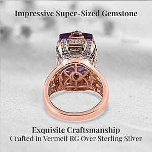 GP Art Deco Collection AAA Rose De France Amethyst, Brown and White Zircon Ring in Vermeil Rose Gold Over Sterling Silver (Size 9.0) 12.15 ctw