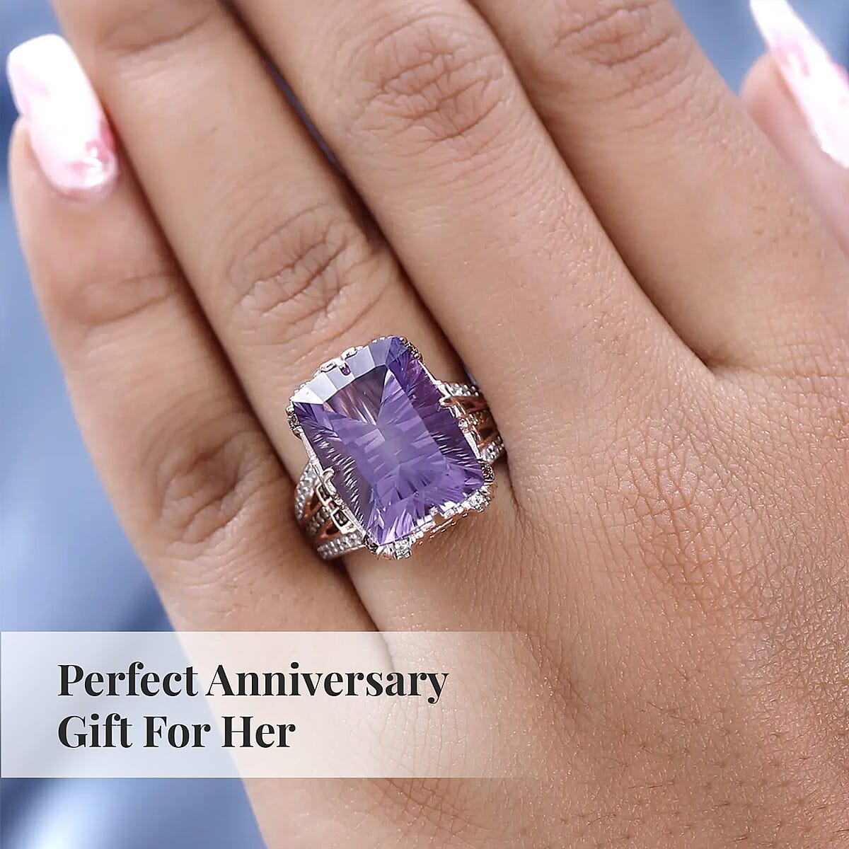 GP Art Deco Collection AAA Rose De France Amethyst, Brown and White Zircon Ring in Vermeil Rose Gold Over Sterling Silver (Size 9.0) 12.15 ctw image number 5