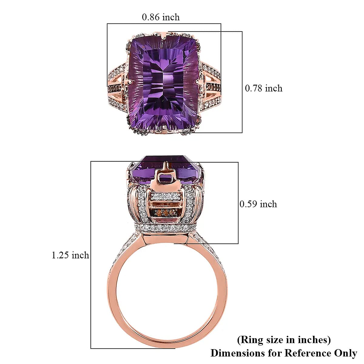 GP Art Deco Collection AAA Rose De France Amethyst, Brown and White Zircon Ring in Vermeil Rose Gold Over Sterling Silver (Size 9.0) 12.15 ctw image number 6