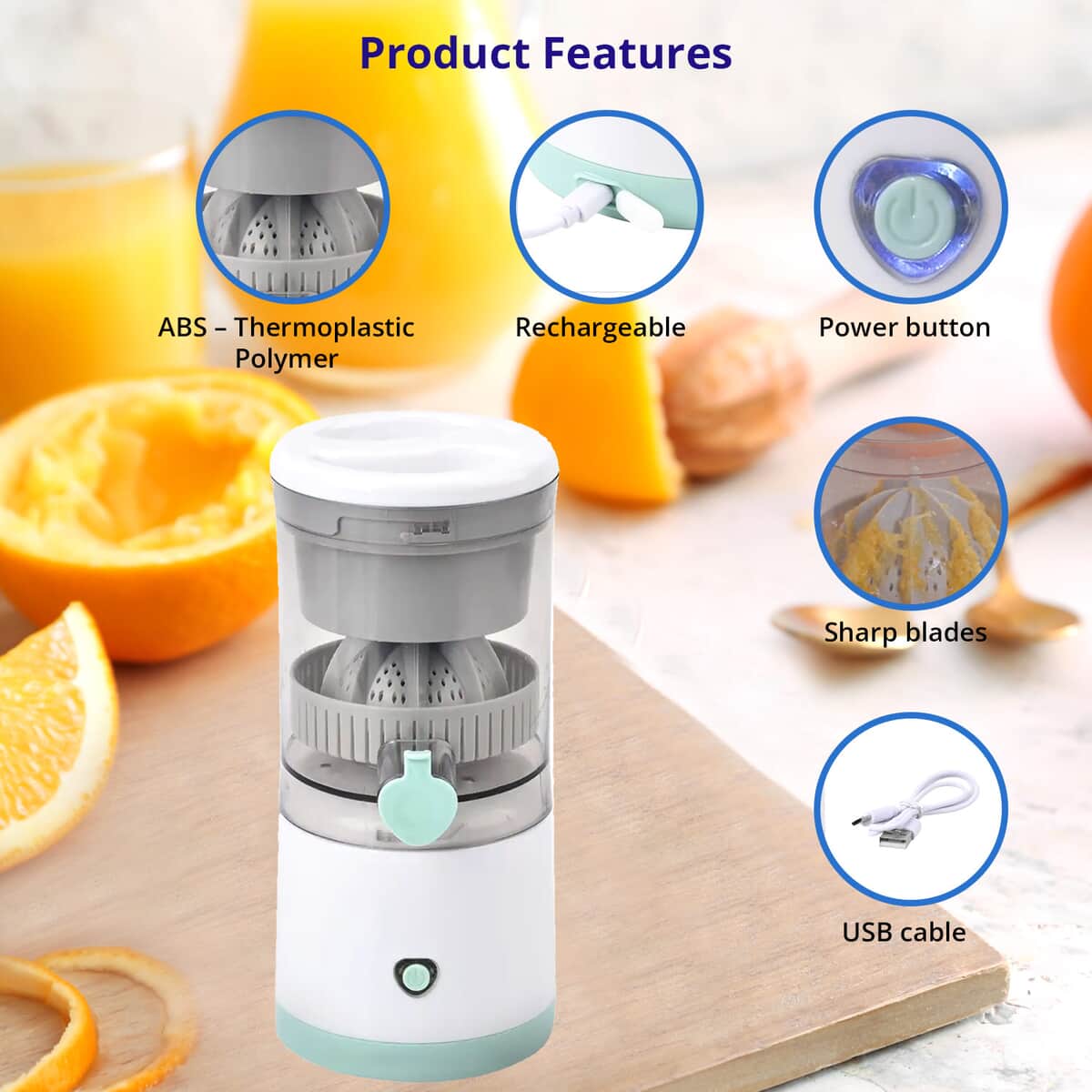 USB Rechargeable Cordless and Portable Juicer (Battery 1500 mAh) (35w, 3.7v) image number 3