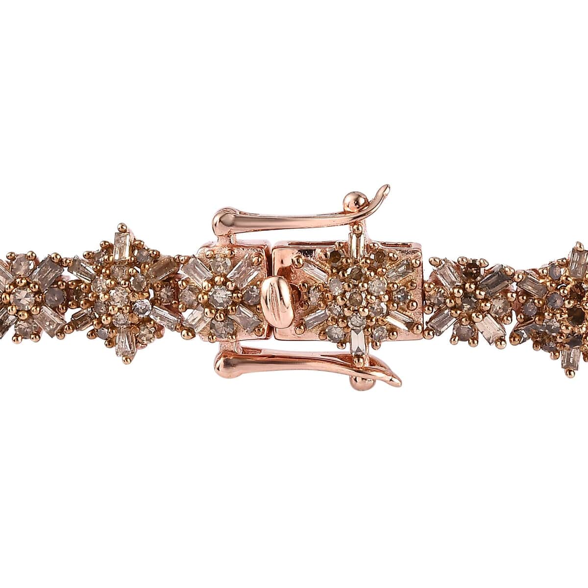 Natural Champagne Diamond Floral Bracelet in Vermeil Rose Gold Over Sterling Silver (7.25 In) 5.00 ctw image number 3