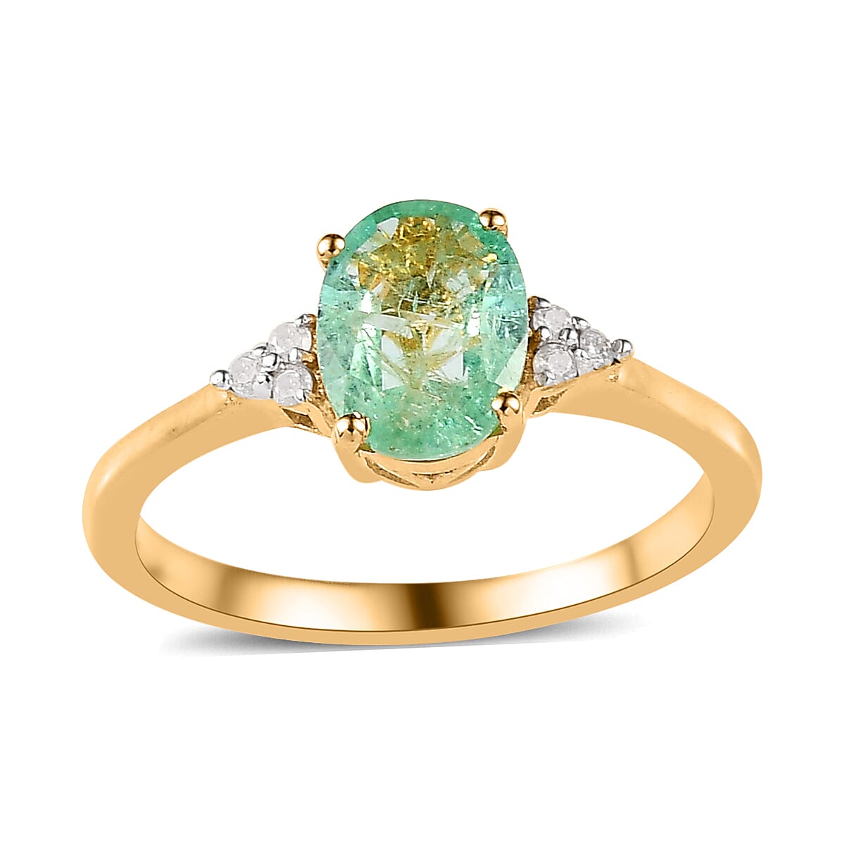 Ethiopian Emerald and Diamond Ring in Vermeil Yellow Gold Over Sterling Silver 1.10 ctw image number 0