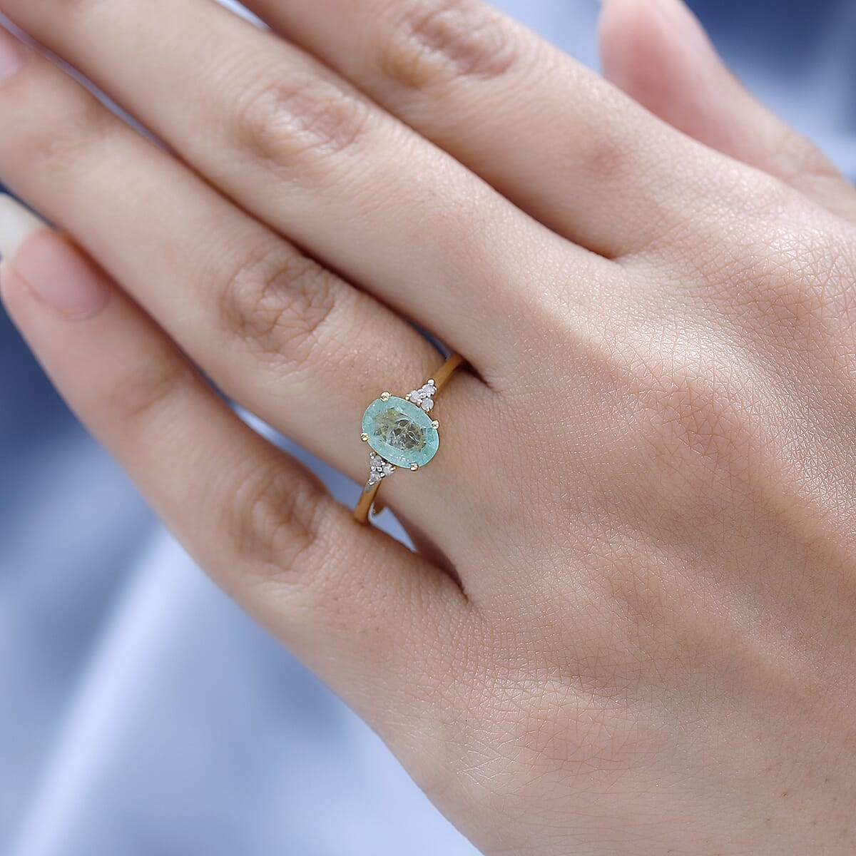 Ethiopian Emerald and Diamond Ring in Vermeil Yellow Gold Over Sterling Silver 1.10 ctw image number 2
