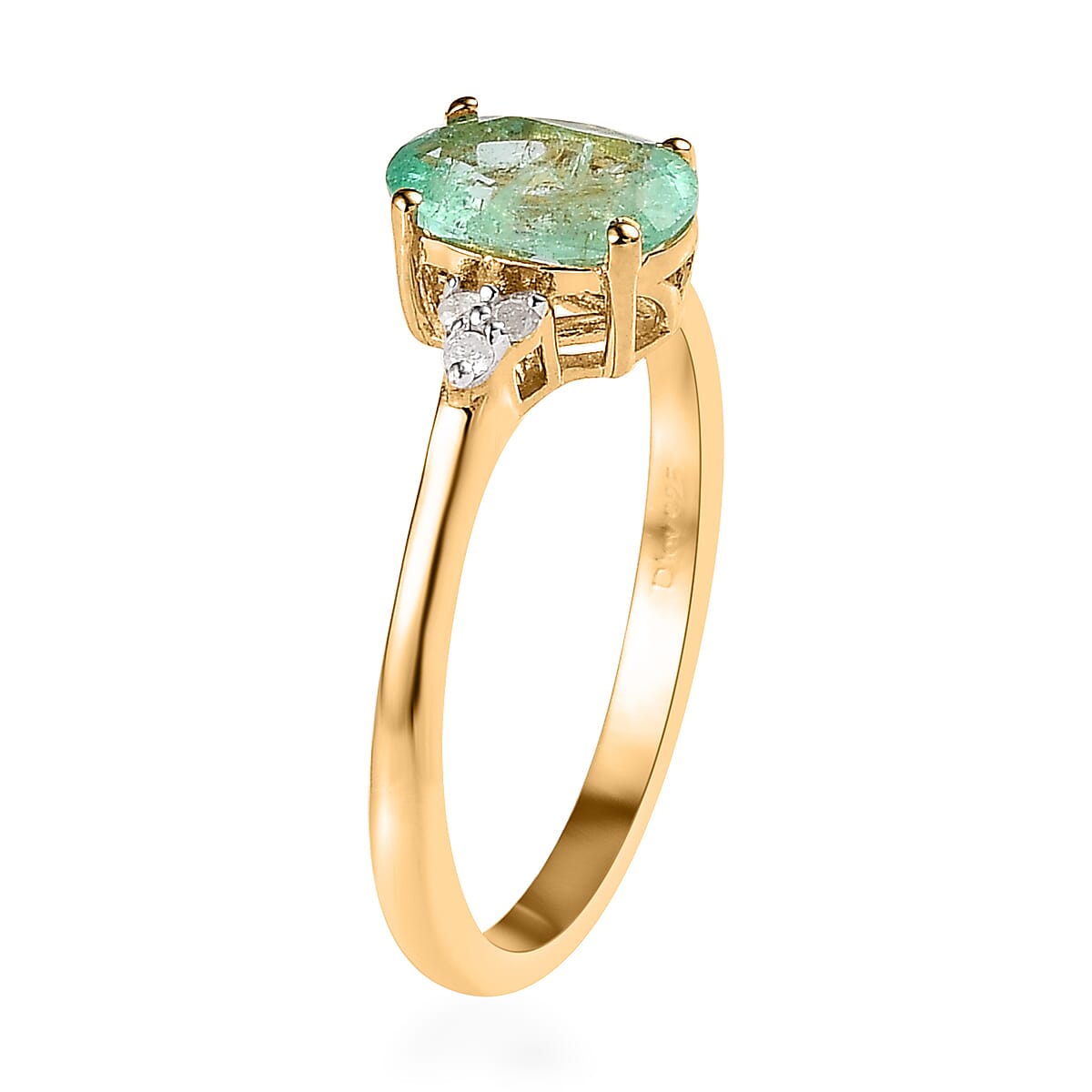 Ethiopian Emerald and Diamond Ring in Vermeil Yellow Gold Over Sterling Silver 1.10 ctw image number 3