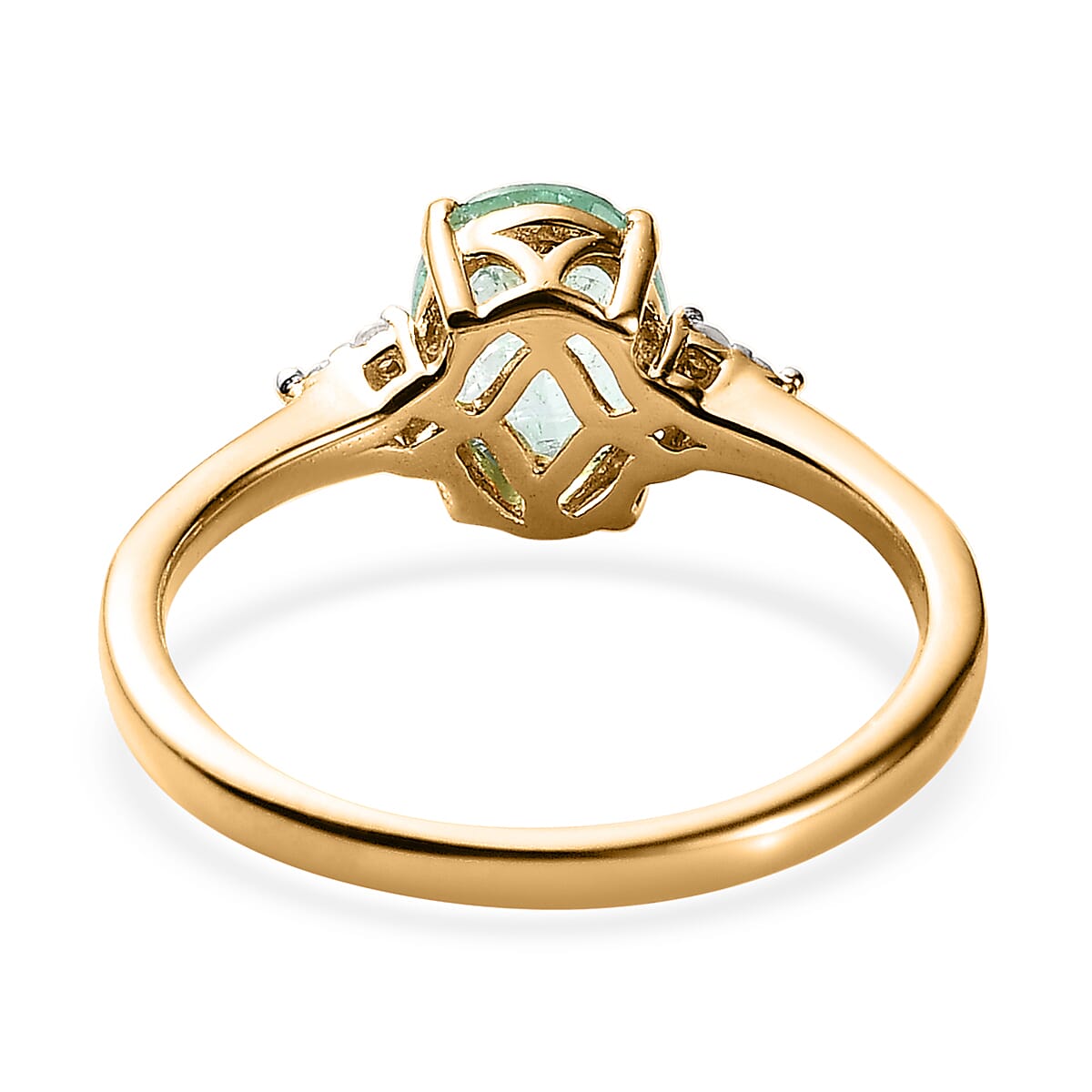 Ethiopian Emerald and Diamond Ring in Vermeil Yellow Gold Over Sterling Silver 1.10 ctw image number 4
