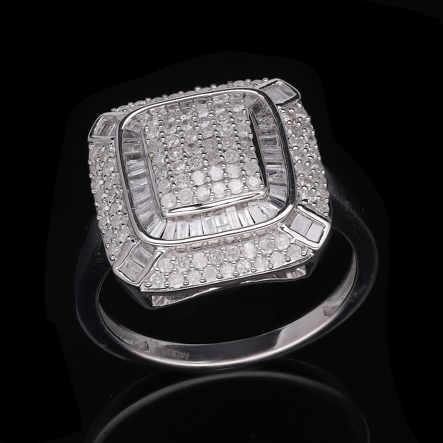 Diamond Ring in Platinum Over Sterling Silver (Size 10.0) 1.00 ctw