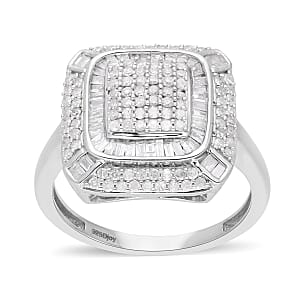 Doorbuster Diamond Ring in Platinum Over Sterling Silver (Size 10.0) 1.00 ctw