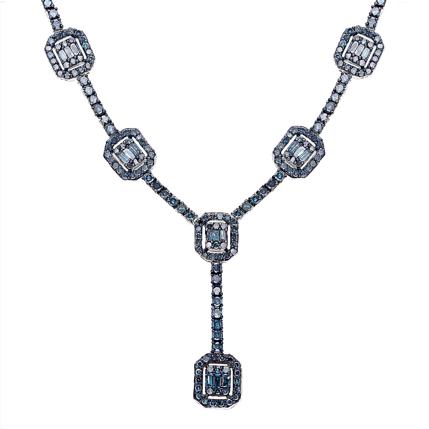 Venice Blue Diamond Necklace 18-20 Inches in Platinum Over Sterling Silver 3.00 ctw