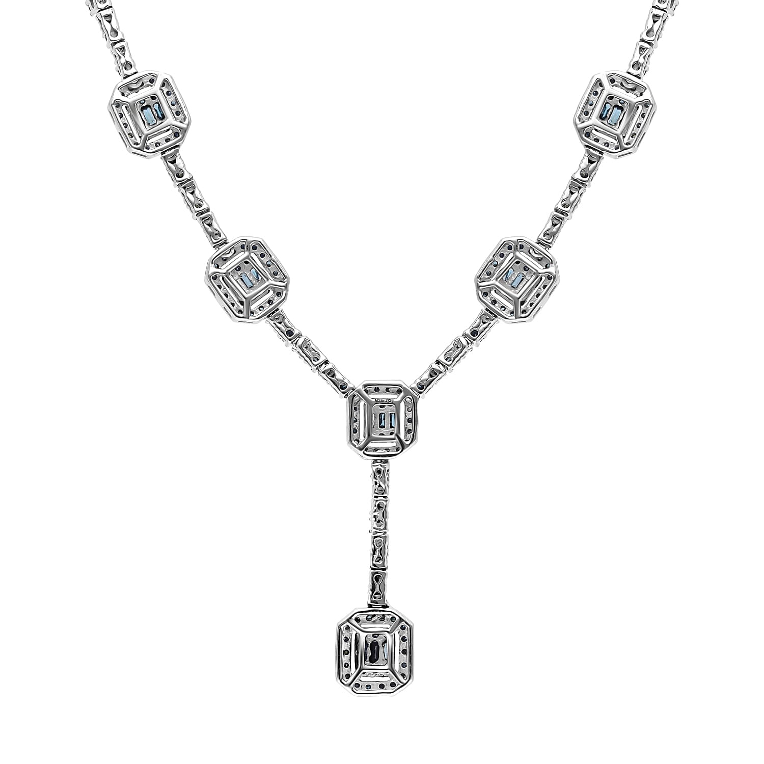 Venice Blue Diamond Necklace 18-20 Inches in Platinum Over Sterling Silver 3.00 ctw