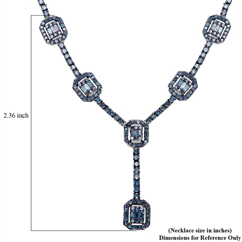 Venice Blue Diamond Necklace 18-20 Inches in Platinum Over Sterling Silver 3.00 ctw