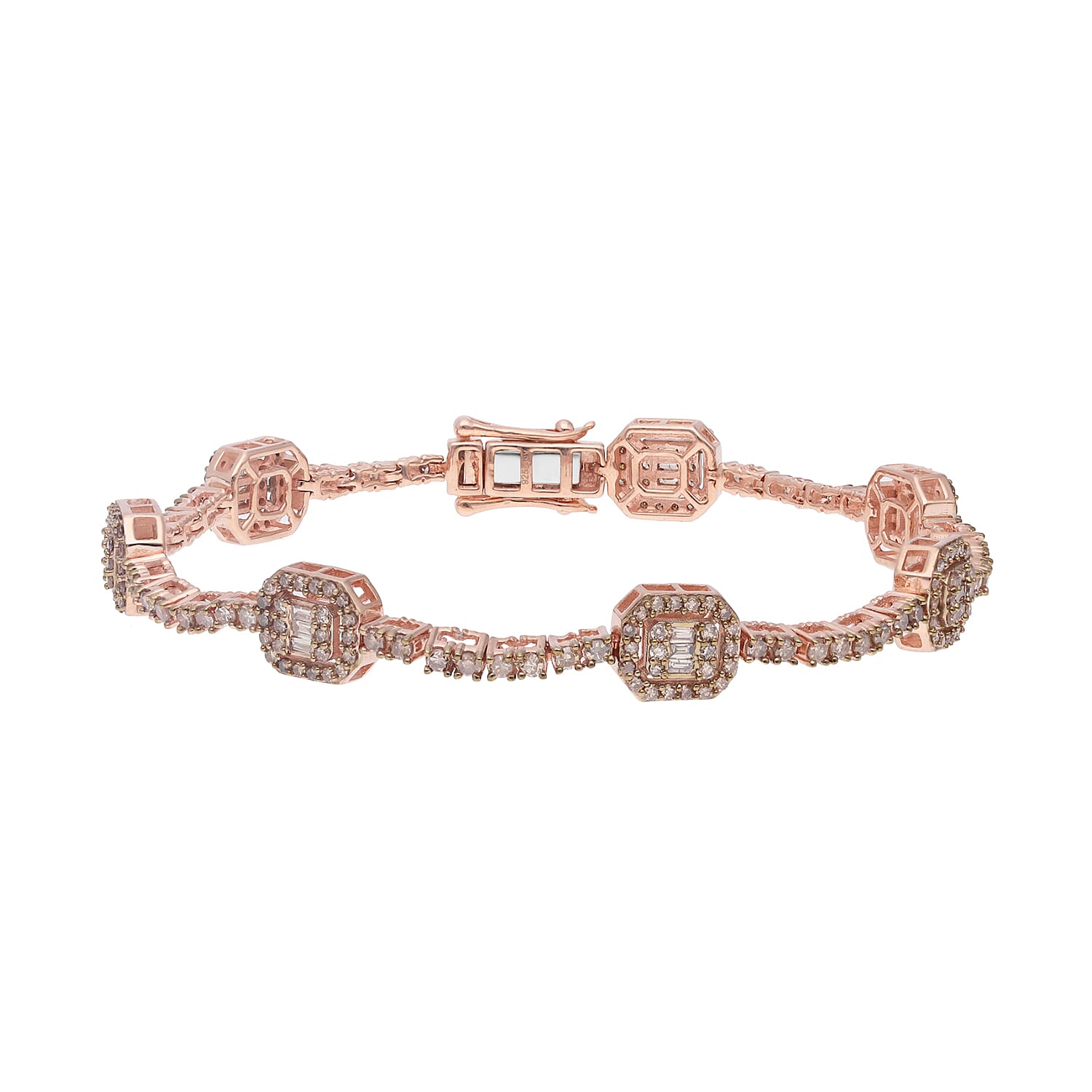 Natural Champagne Diamond Bracelet in Vermeil RG Over Sterling Silver (7.25 In) 3.00 ctw