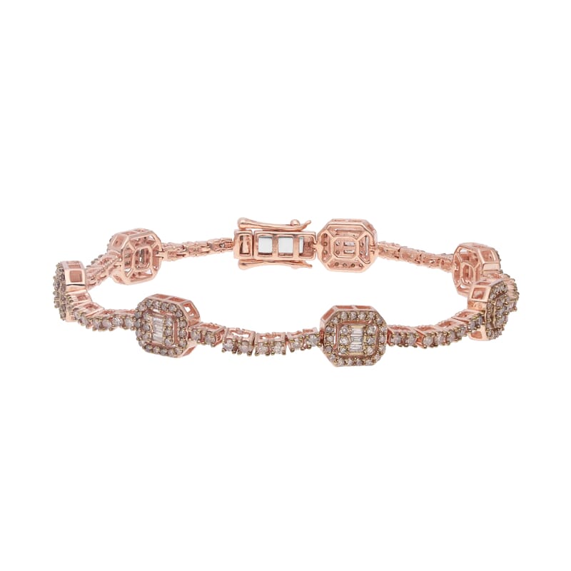 Natural Champagne Diamond Bracelet in Vermeil RG Over Sterling Silver (7.25 In) 3.00 ctw