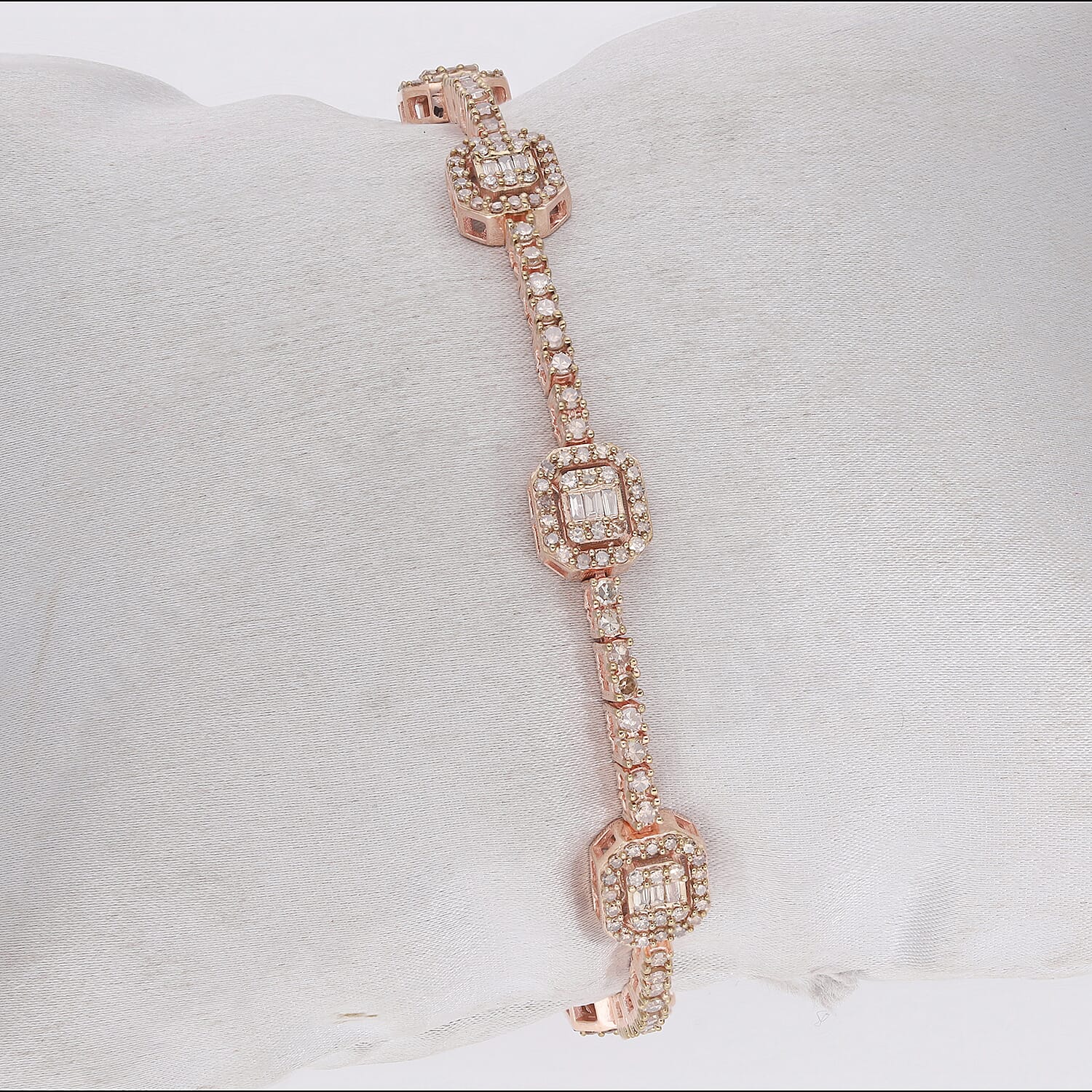 Natural Champagne Diamond Bracelet in Vermeil RG Over Sterling Silver (7.25 In) 3.00 ctw