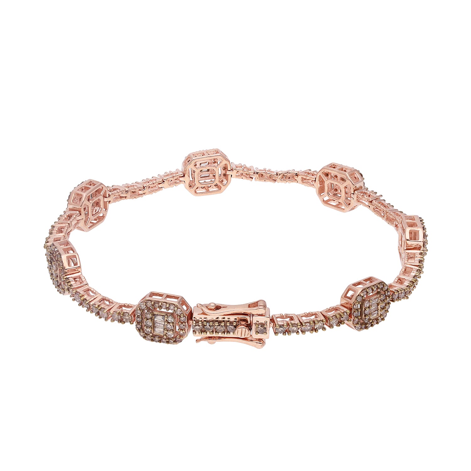 Natural Champagne Diamond Bracelet in Vermeil RG Over Sterling Silver (7.25 In) 3.00 ctw