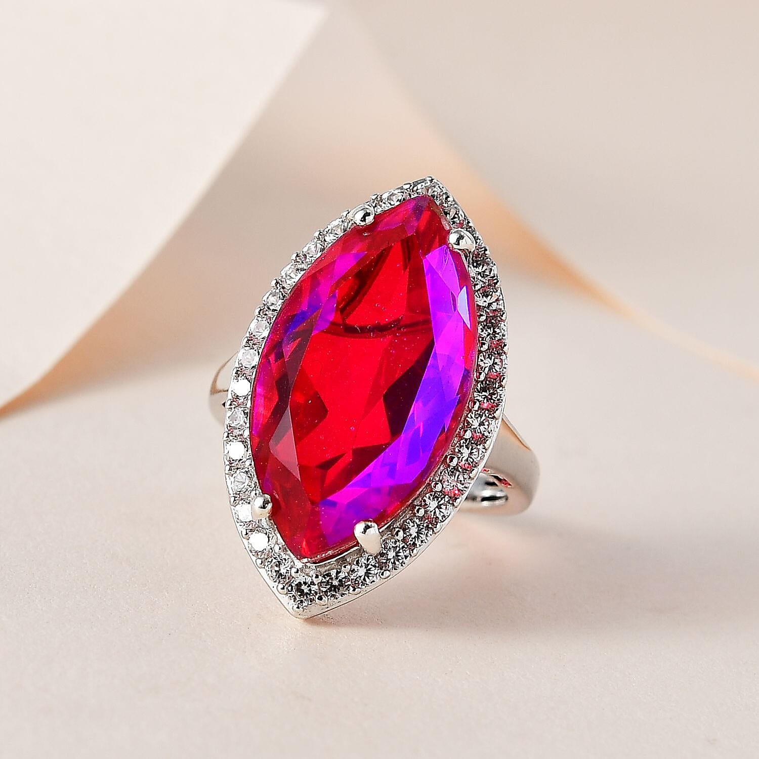 Volcanic Quartz (Triplet) and White Zircon Ring in Platinum Over Sterling Silver (Size 10.0) 13.40 ctw