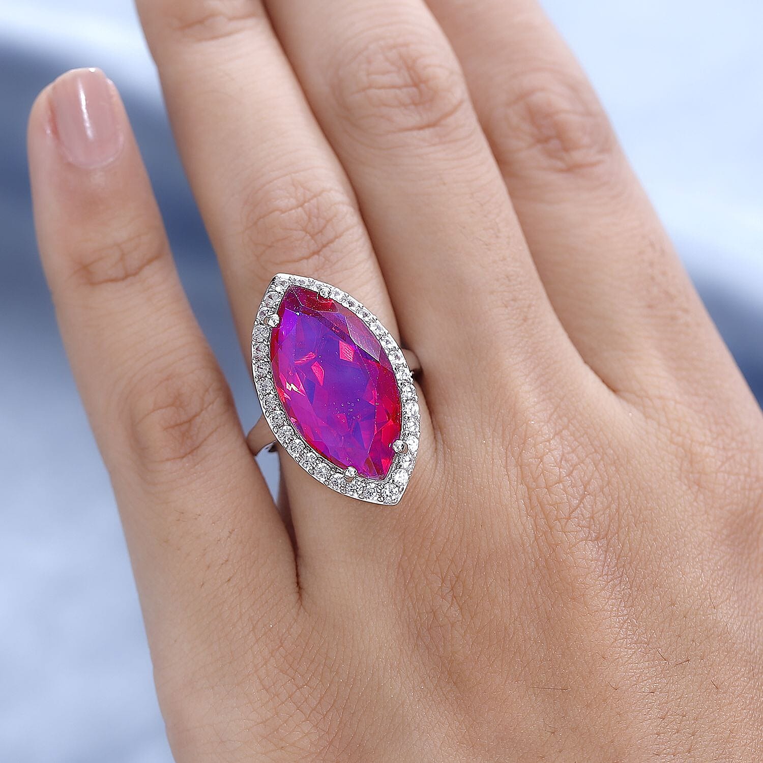 Volcanic Quartz (Triplet) and White Zircon Ring in Platinum Over Sterling Silver (Size 10.0) 13.40 ctw