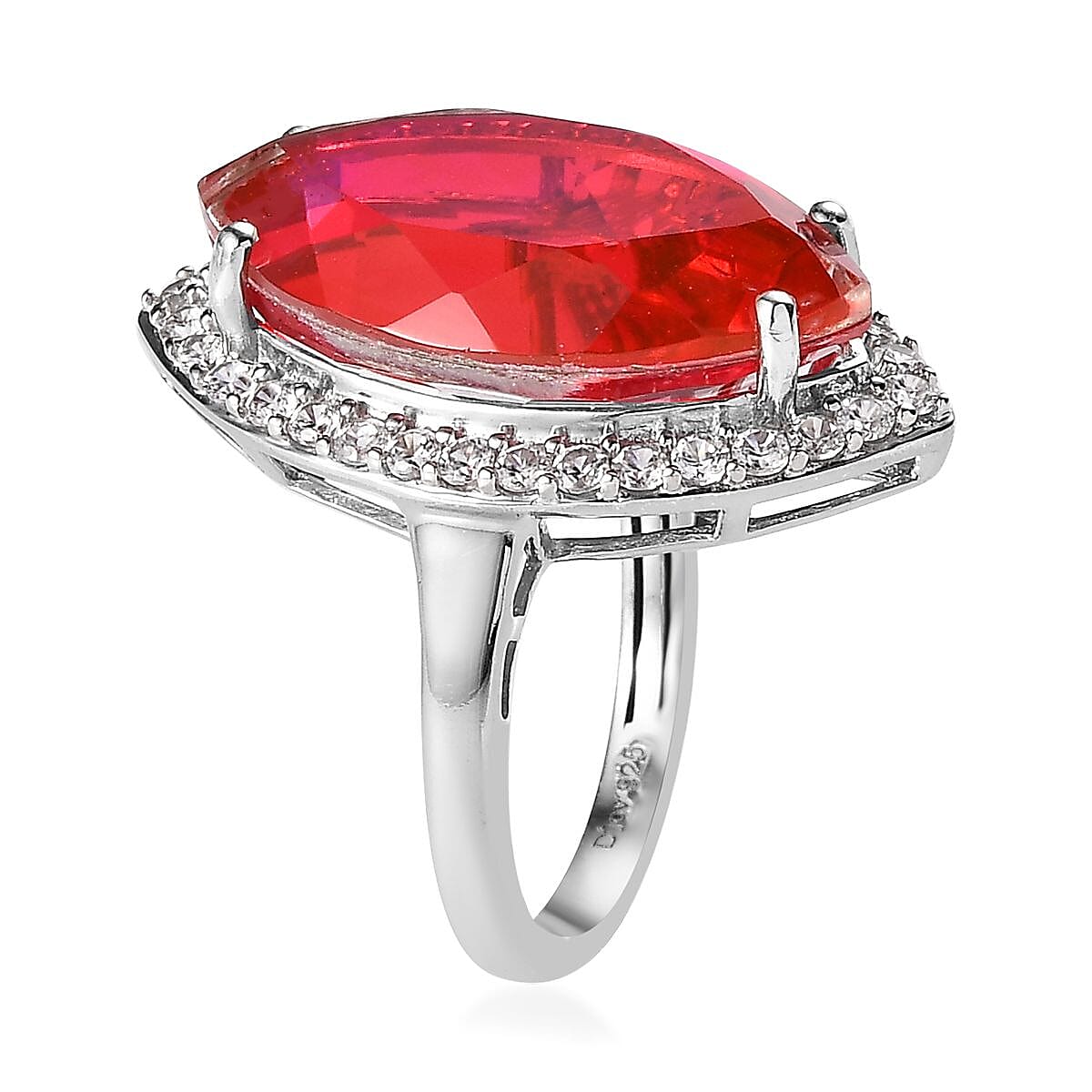Volcanic Quartz (Triplet) and White Zircon Ring in Platinum Over Sterling Silver (Size 10.0) 13.40 ctw