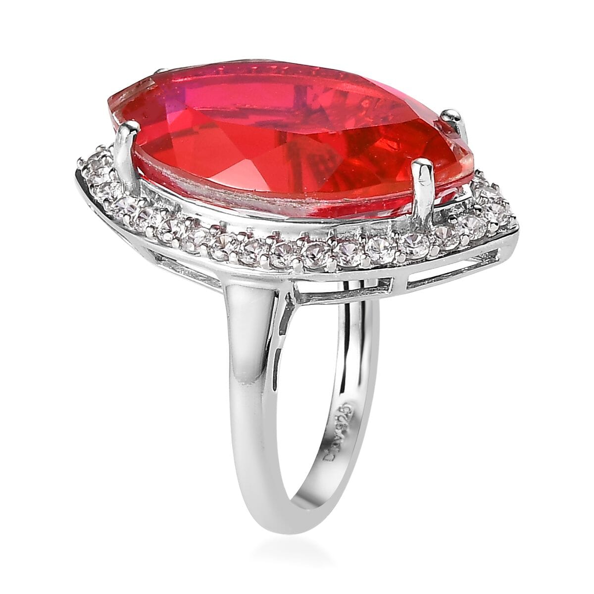 Volcanic Quartz (Triplet) and White Zircon Ring in Platinum Over Sterling Silver 13.40 ctw image number 3