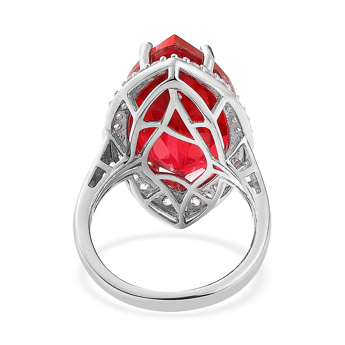 Volcanic Quartz (Triplet) and White Zircon Ring in Platinum Over Sterling Silver (Size 10.0) 13.40 ctw