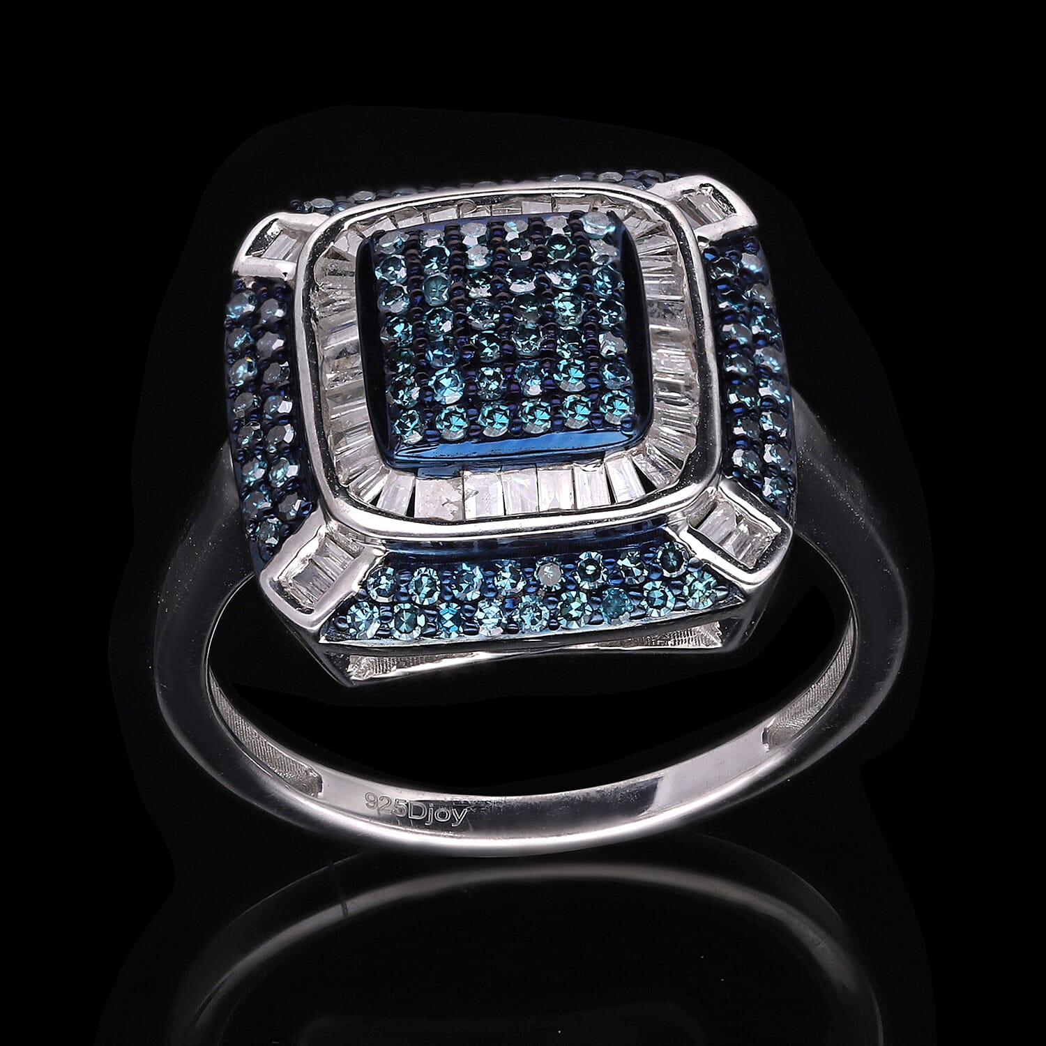 Venice Blue Diamond and White Diamond Ring in Platinum Over Sterling Silver (Size 9.0) 1.00 ctw