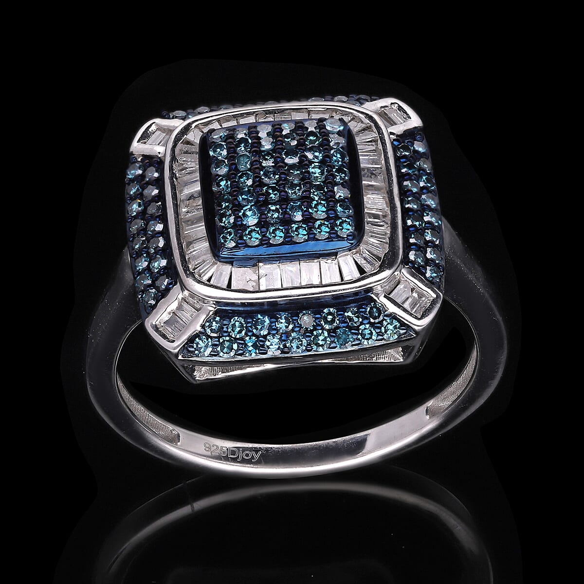 Venice Blue Diamond and White Diamond Ring in Platinum Over Sterling Silver (Size 9.0) 1.00 ctw image number 1