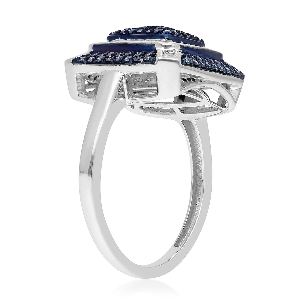 Venice Blue Diamond and White Diamond Ring in Platinum Over Sterling Silver (Size 9.0) 1.00 ctw image number 3