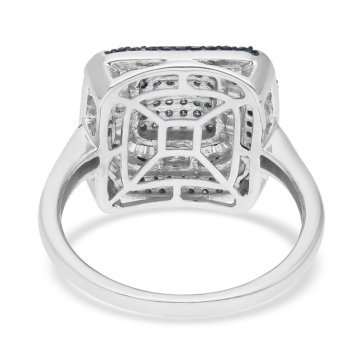 Venice Blue Diamond and White Diamond Ring in Platinum Over Sterling Silver (Size 9.0) 1.00 ctw image number 4