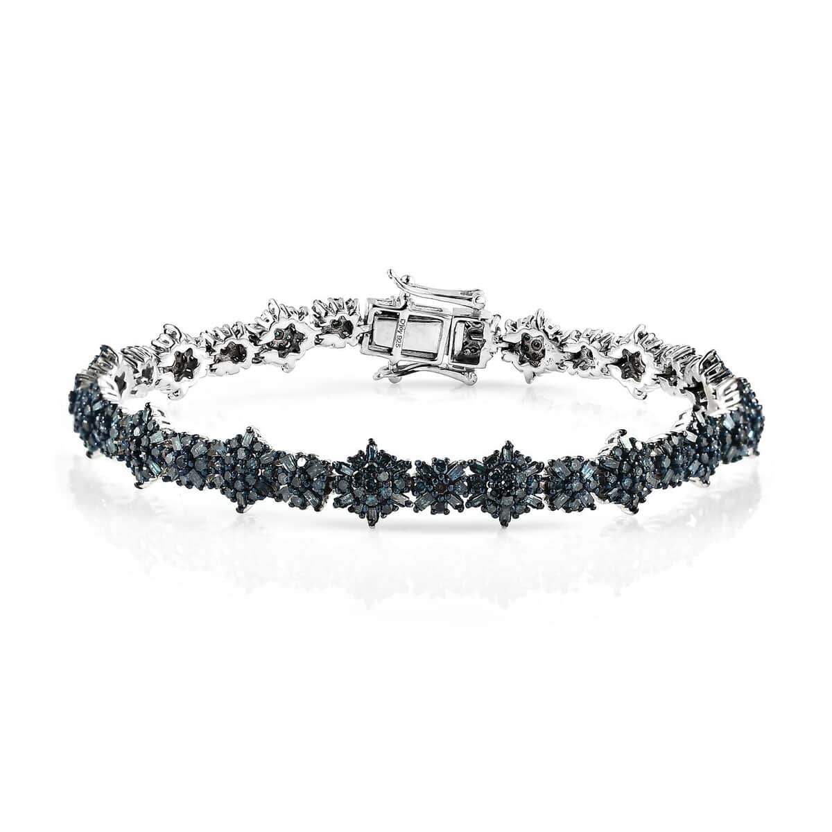 Venice Blue Diamond Floral Bracelet in Platinum Over Sterling Silve (7.25 In) 5.00 ctw image number 0