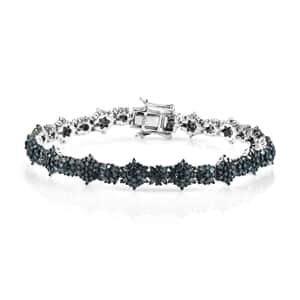 Venice Blue Diamond Floral Bracelet in Platinum Over Sterling Silve (7.25 In) 5.00 ctw