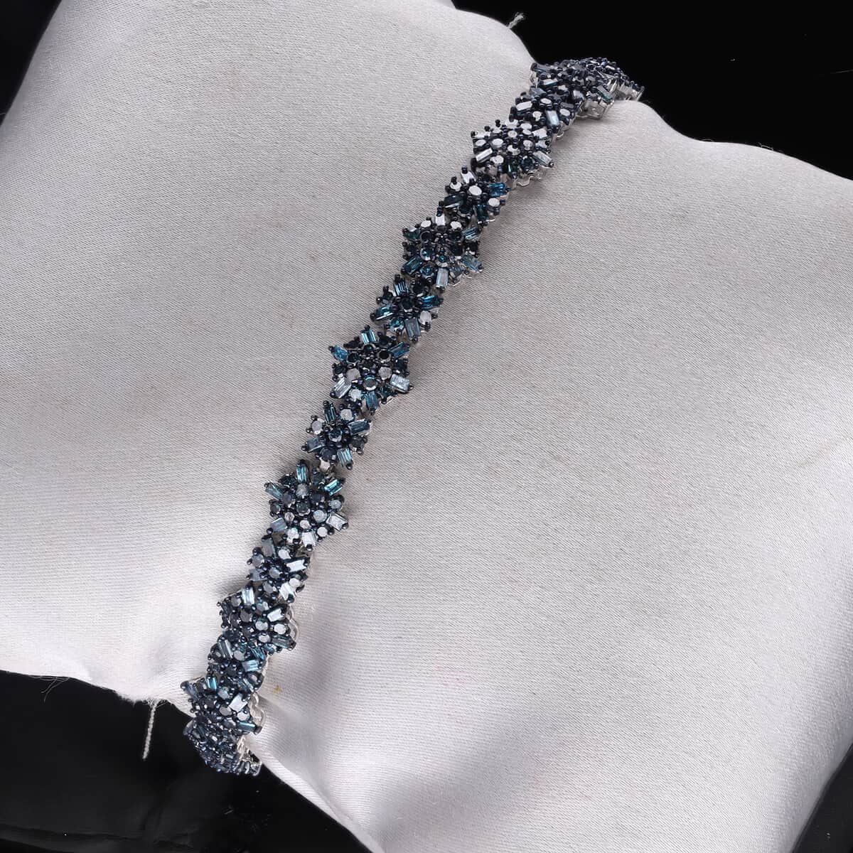 Venice Blue Diamond Floral Bracelet in Platinum Over Sterling Silve (7.25 In) 5.00 ctw image number 1