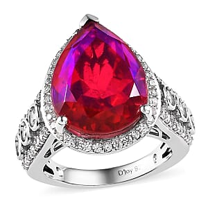 Volcanic Quartz (Triplet) and White Zircon Ring in Platinum Over Sterling Silver (Size 7.0) 11.60 ctw