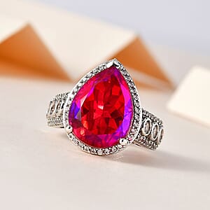 Volcanic Quartz (Triplet) and White Zircon Ring in Platinum Over Sterling Silver (Size 7.0) 11.60 ctw