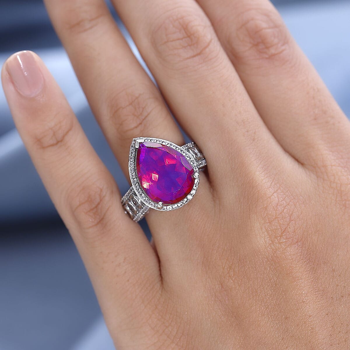 Volcanic Quartz (Triplet) and White Zircon Ring in Platinum Over Sterling Silver (Size 7.0) 11.60 ctw image number 2