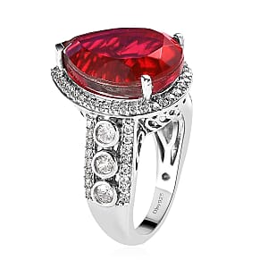 Volcanic Quartz (Triplet) and White Zircon Ring in Platinum Over Sterling Silver (Size 7.0) 11.60 ctw