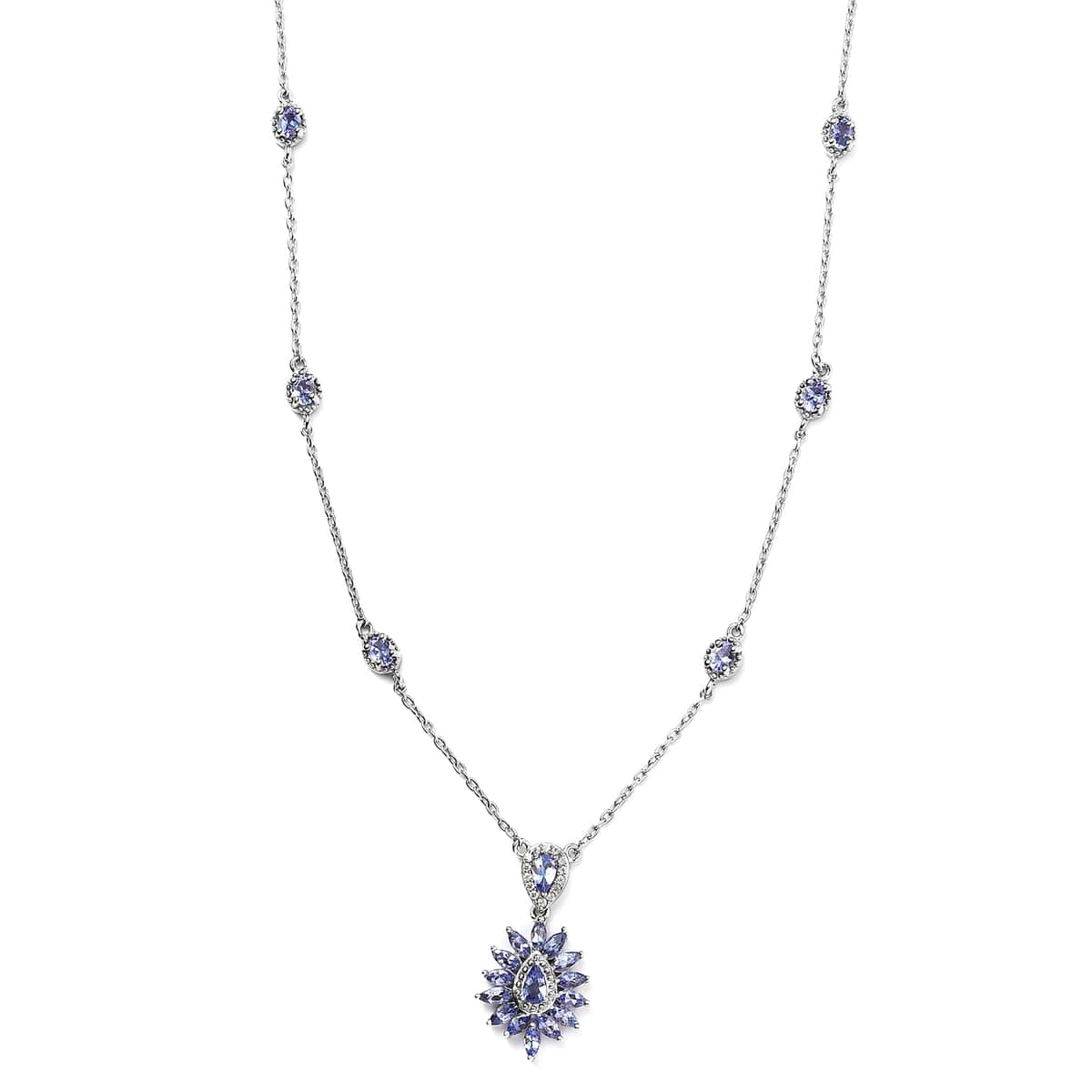 Tanzanite and White Zircon Necklace 18 Inches in Platinum Over Sterling Silver 2.65 ctw image number 0