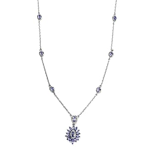 Tanzanite and White Zircon Necklace 18 Inches in Platinum Over Sterling Silver 2.65 ctw