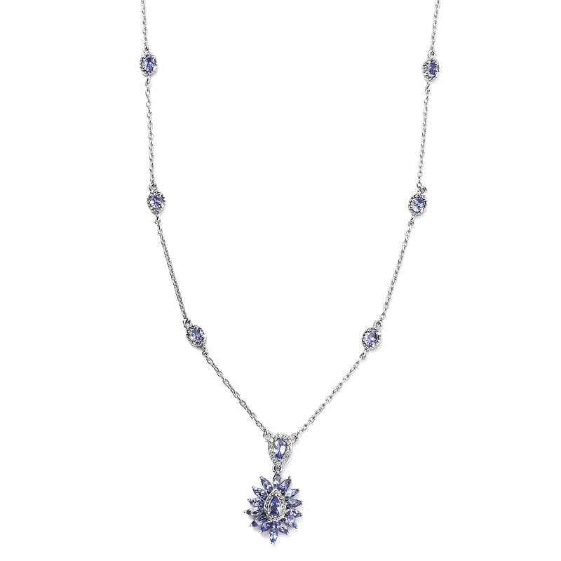 Tanzanite and White Zircon Necklace 18 Inches in Platinum Over Sterling Silver 2.65 ctw