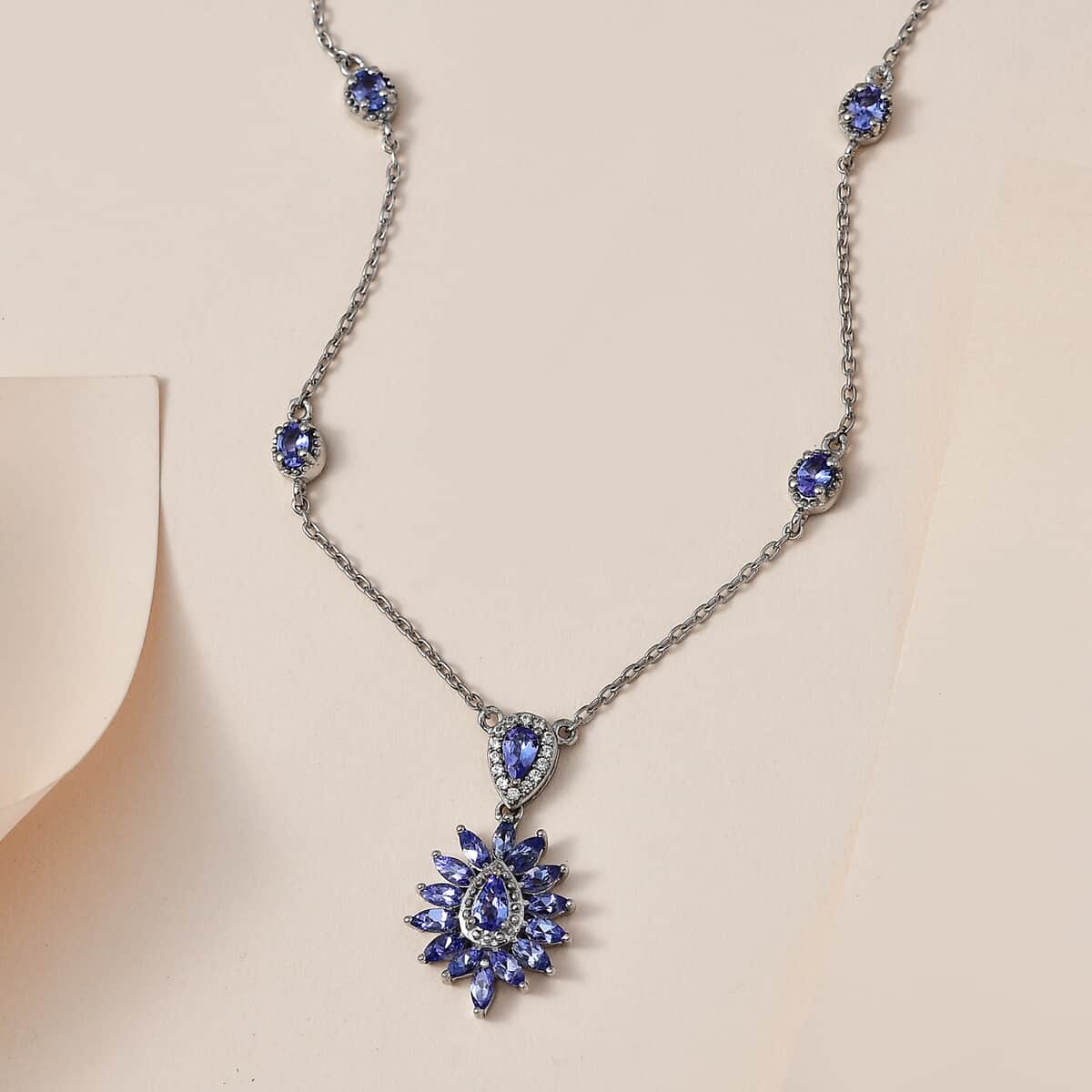 Tanzanite and White Zircon Necklace 18 Inches in Platinum Over Sterling Silver 2.65 ctw image number 1