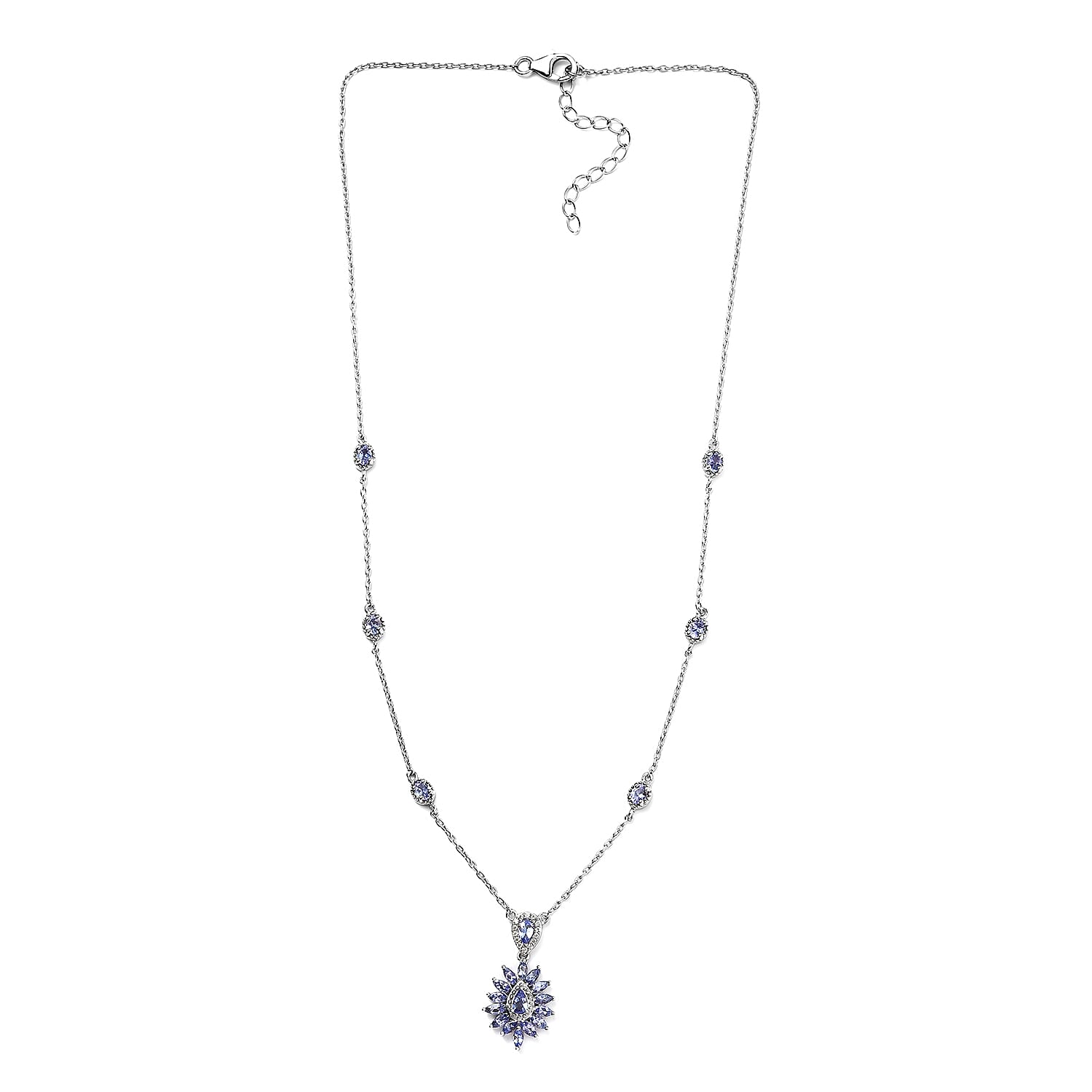 Tanzanite and White Zircon Necklace 18 Inches in Platinum Over Sterling Silver 2.65 ctw