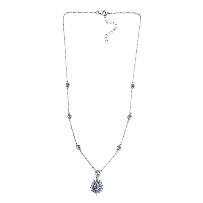 Tanzanite and White Zircon Necklace 18 Inches in Platinum Over Sterling Silver 2.65 ctw